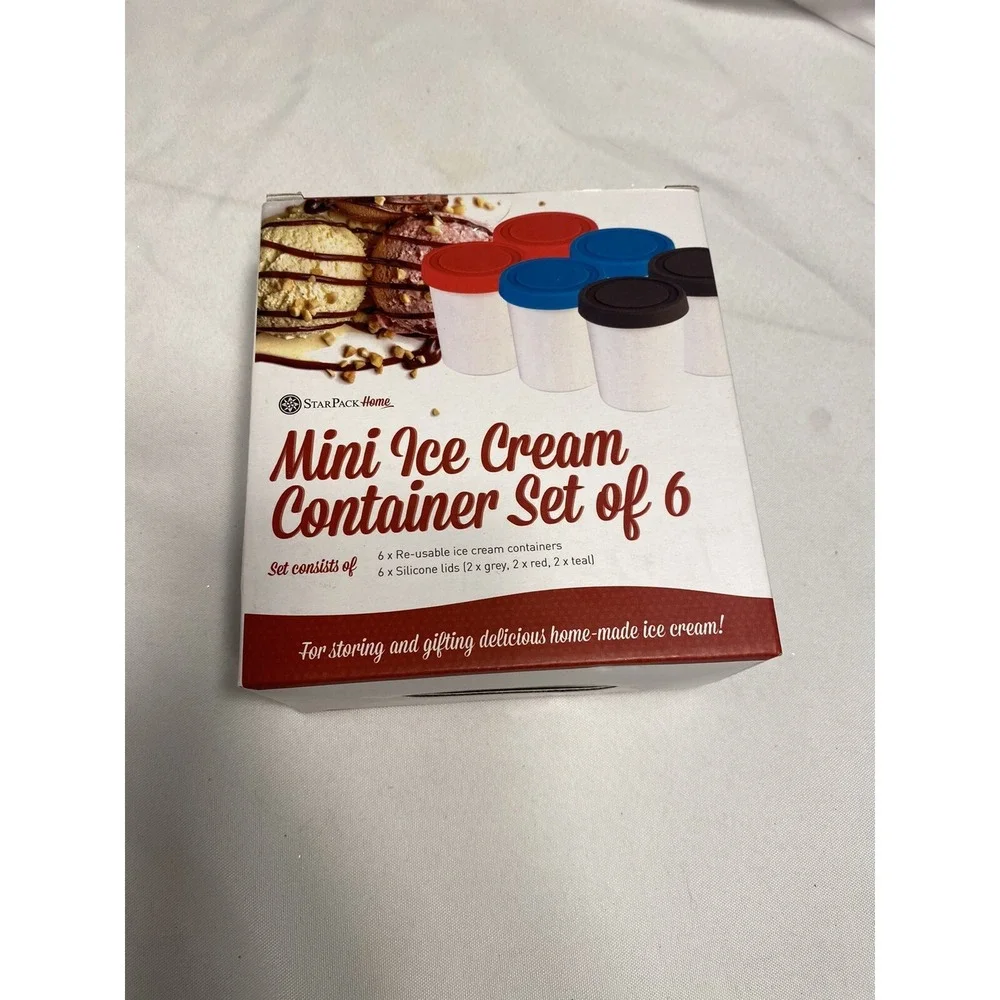 6 pack mini ice‎ cream container set with silicone lids 6 inches tall